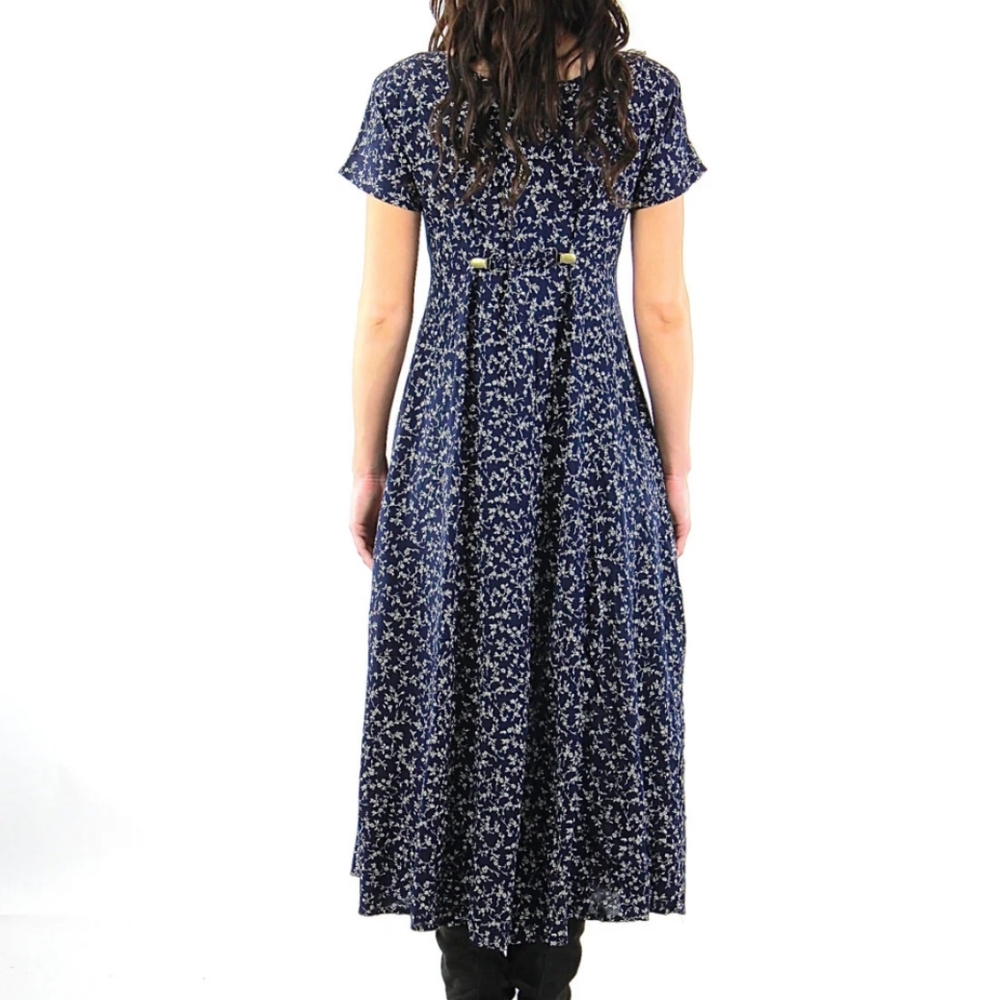 VINTAGE FLORAL  90'S DITSY BOHO  SHORT SLEEVE SCOOP NECK  MIDI/MAXI DRESS - Picture 13 of 15